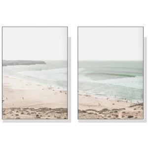 Wall Art 80cmx120cm Coastal Prints 2 Sets White Frame Canvas