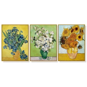 Wall Art 80cmx120cm Van Gogh sunflowers Roses 3 Sets Gold Frame Canvas
