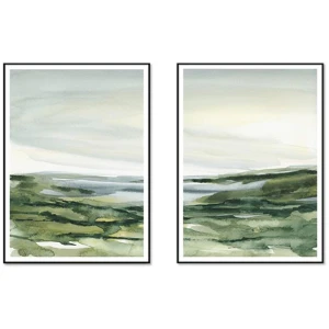 Wall Art 80cmx120cm Watercolor landscape 2 Sets Black Frame Canvas