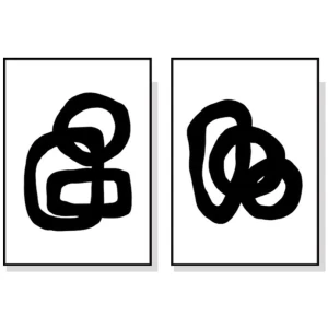 Wall Art 90cmx135cm Black and White 2 Sets Black Frame Canvas