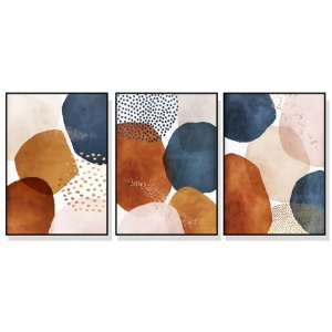 Wall Art 90cmx135cm Navy Pink Beige 3 Sets Black Frame Canvas