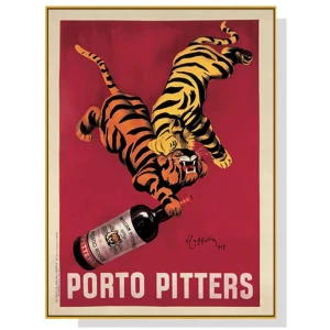 Wall Art 90cmx135cm Porto Pitters Vintage Gold Frame Canvas