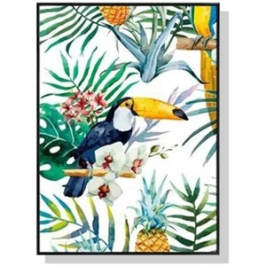 Wall Art 90cmx135cm Toucan plants Black Frame Canvas