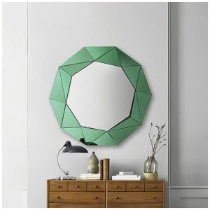 Wall Mirror MDF Silver Mirror & Green Frame Trigonometrical Shape MRR-04