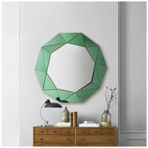 Wall Mirror MDF Silver Mirror & Green Frame Trigonometrical Shape MRR-04