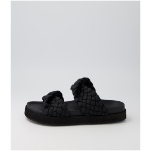 Walnut Mim Slide Wa Black Leather Black Sandals Womens Shoes Casual Sandals Flat Sandals