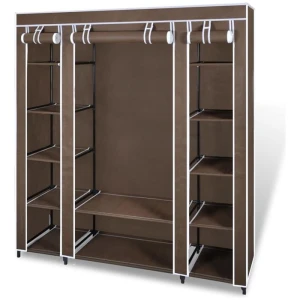 Wardrobe with Compartments and Rods 45x150x176 cm Brown Fabric