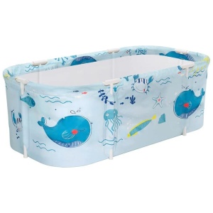 Weisshorn Foldable Bathtub PVC Spa Bucket Inflatable Cushion 132x65cm Blue