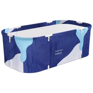 Weisshorn Foldable Bathtub PVC Spa Bucket Inflatable Cushion 134x65cm Navy Blue