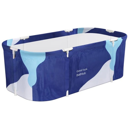 Weisshorn Foldable Bathtub PVC Spa Bucket Inflatable Cushion 134x65cm Navy Blue