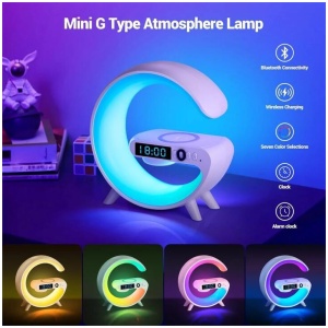 White Smart G Lamp Night Light Bluetooth Speaker Wireless Charger LED RGB Alarm Clock