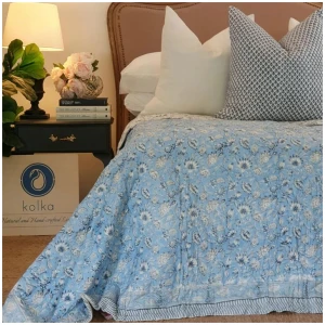 Wild Flower Ocean Reversible Quilt - Blue (Size: King 228 cm x 274 cm)