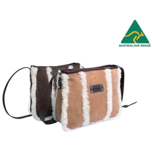 Women Sheepskin Wool Zip Shearling Lined Over Shoulder Bag - Chestnut / One Size