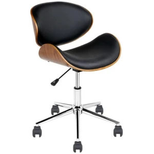 Wooden Office Chair Leather Seat Black