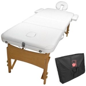 Wooden Portable Beauty Massage Table Bed 3 Fold 70cm WHITE