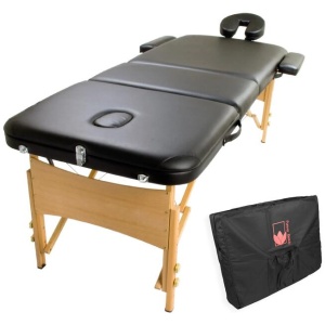 Wooden Portable Massage Table Bed 3 Fold 70cm BLACK