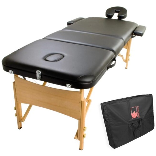 Wooden Portable Massage Table Bed 3 Fold 70cm BLACK