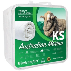 Woolcomfort Aus Made Merino Wool Quilt 350GSM 160x210cm King Single Size