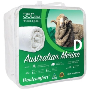 Woolcomfort Aus Made Merino Wool Quilt 350GSM 180x210cm Double Size