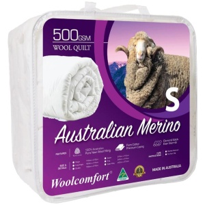 Woolcomfort Aus Made Merino Wool Quilt 500GSM 140x210cm Single Size