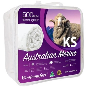 Woolcomfort Aus Made Merino Wool Quilt 500GSM 160x210cm King Single Size