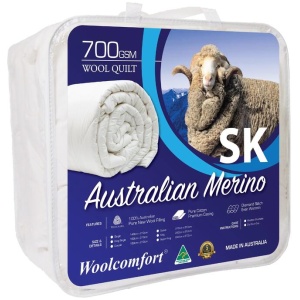 Woolcomfort Aus Made Merino Wool Quilt 700GSM 270x240cm Super King Size