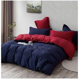 1000TC Reversible Queen Size Blue and Red Duvet Quilt Cover Set