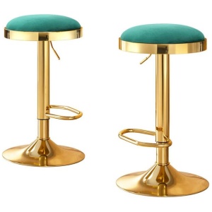 2x Artiss Bar Stools Kitchen Dining Chairs Velvet Padded Stool Green