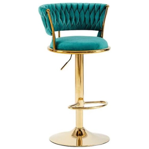 2x Height Adjustable Swivel Bar Stool Velvet Golden Base Barstools Chairs Padded Seat- Green