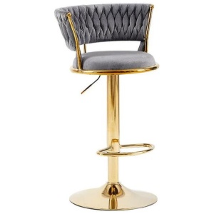 2x Height Adjustable Swivel Bar Stool Velvet Golden Base Barstools Chairs Padded Seat- Grey