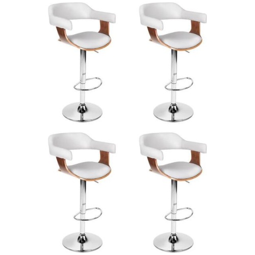 4x Artiss Bar Stools Gas Lift Leather with Armrest White