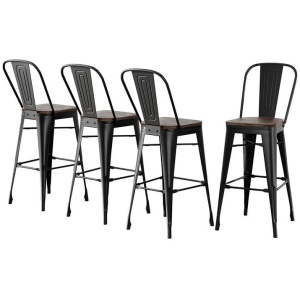 4x Metal Bar Stools Wooden Seat Retro Counter Stool