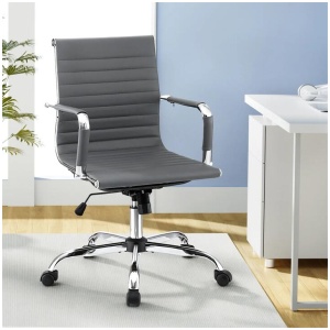 Artiss Office Chair Conference Chairs PU Leather Mid Back Grey