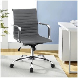Artiss Office Chair Conference Chairs PU Leather Mid Back Grey