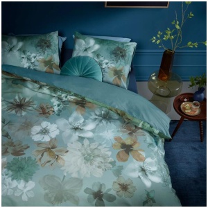 Bedding House Lou Blue Green Cotton Floral Quilt Cover Set King