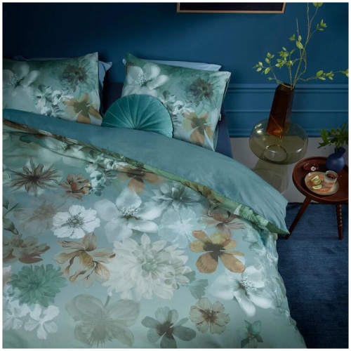 Bedding House Lou Blue Green Cotton Floral Quilt Cover Set Queen