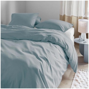 Bedding House Summer Blue Grey Seersucker Cotton Quilt Cover Set King