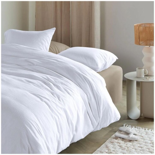 Bedding House Summer White Seersucker Cotton Quilt Cover Set King