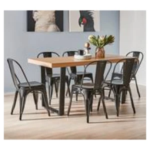 Bridge 6 Seater Dining Set With Replica Tolix Chairs Black