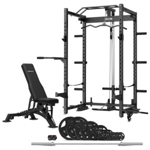 CORTEX PR4 Folding Power Rack with 100kg Olympic Tri-Grip Weight, Bar and Bench Set
