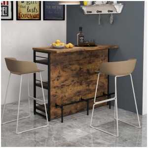 Costway4-Tier Liquor Bar Cabinet with 3 Open Shelves and Wine Rack-Rustic Brown