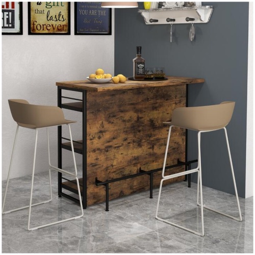 Costway4-Tier Liquor Bar Cabinet with 3 Open Shelves and Wine Rack-Rustic Brown