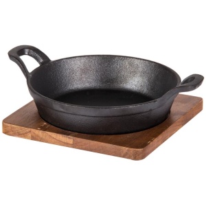 Davis & Waddell Cast Iron Round Skillet with Acacia Trivet