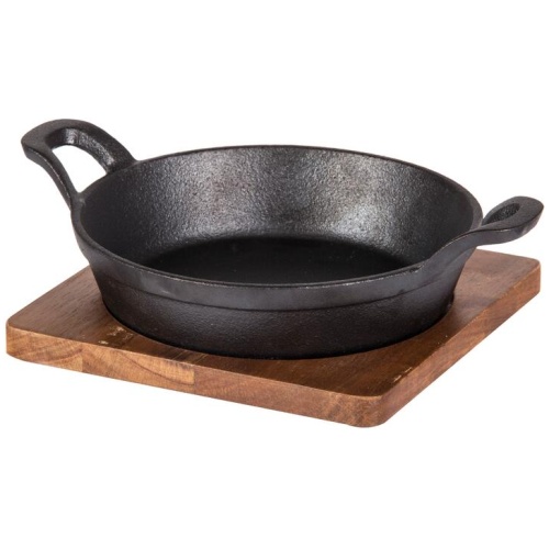 Davis & Waddell Cast Iron Round Skillet with Acacia Trivet
