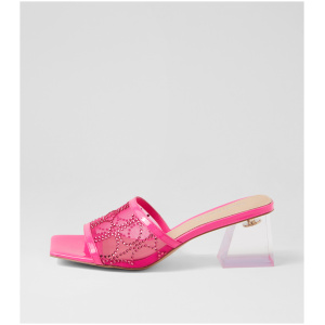 Django & Juliette Rayen Dj Hot Pink Patent Mesh Hot Pink Sandals Womens Shoes Dress Heeled Sandals