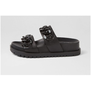 Django & Juliette Ubey Dj Black Black Sole Leather Black Black Sole Sandals Womens Shoes Sandals Flat Sandals