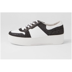 Django & Juliette Wonah Dj White Black Leather Jewels White Black Sneakers Womens Shoes Casual Casual Sneakers