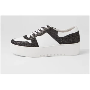 Django & Juliette Wonah Dj White Black Leather Jewels White Black Sneakers Womens Shoes Casual Casual Sneakers