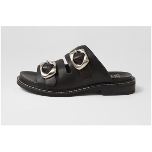 Eos Ornate Eo Black Leather Black Sandals Womens Shoes Casual Sandals Flat Sandals