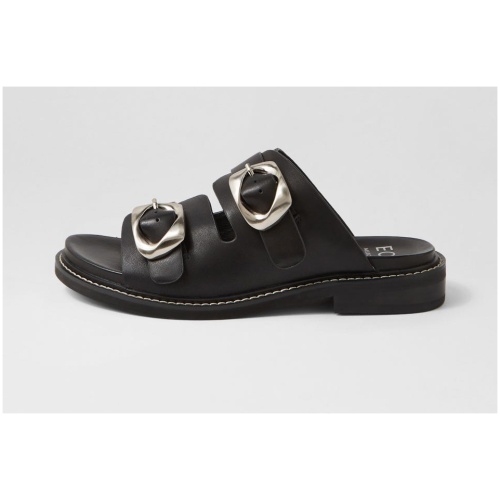 Eos Ornate Eo Black Leather Black Sandals Womens Shoes Casual Sandals Flat Sandals